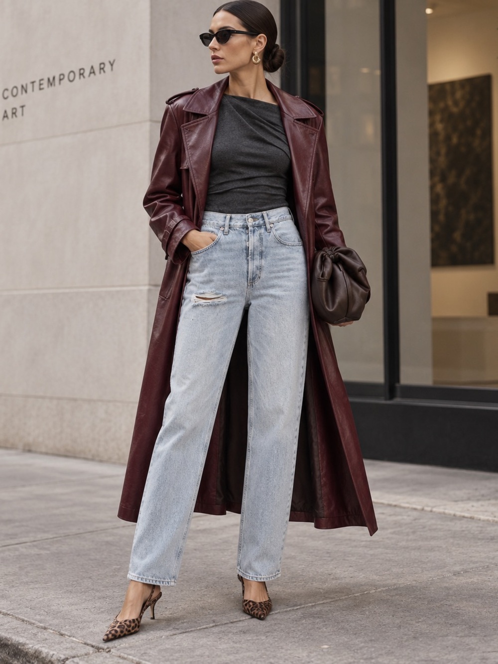 Topshop Light Blue Straight Leg Jeans with Distressed Detail